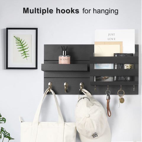 Lwenki rustic wall hanger with 3 hooks supports coats, bags, and leashes.