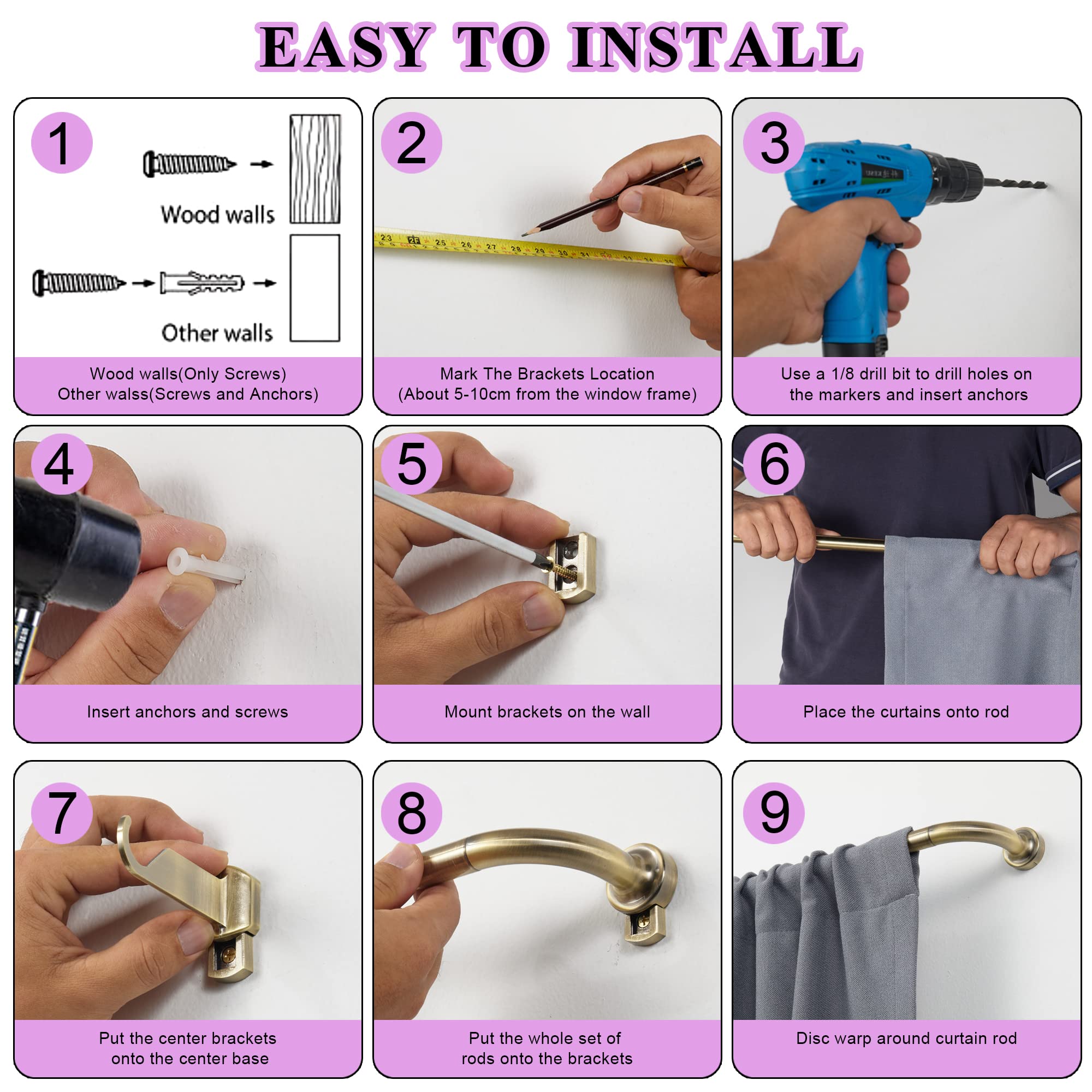 Lwiiom rod set pairing sheer and blackout curtains for versatile use.