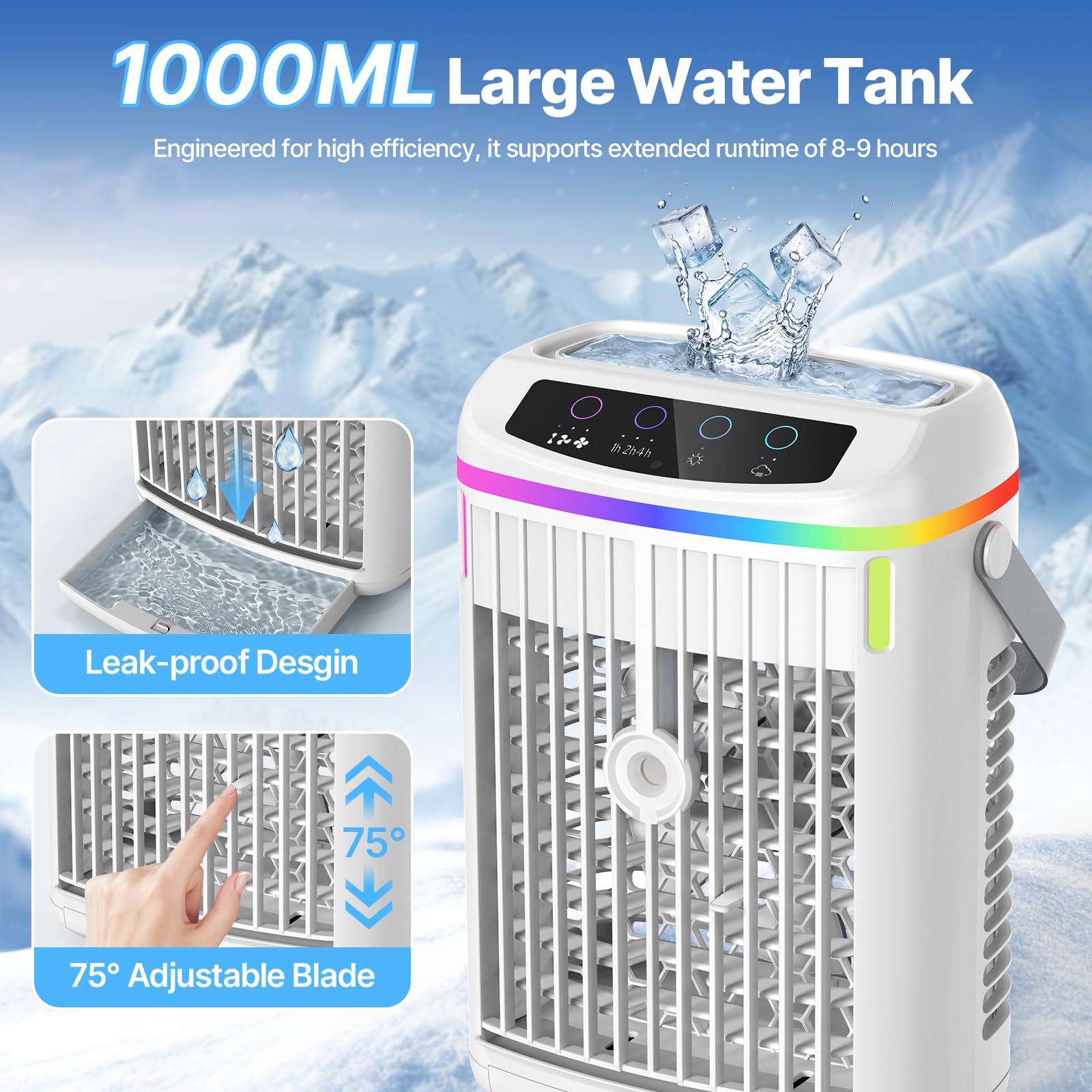 Lxbenpink 1000ml water tank supports long, uninterrupted cooling sessions.
