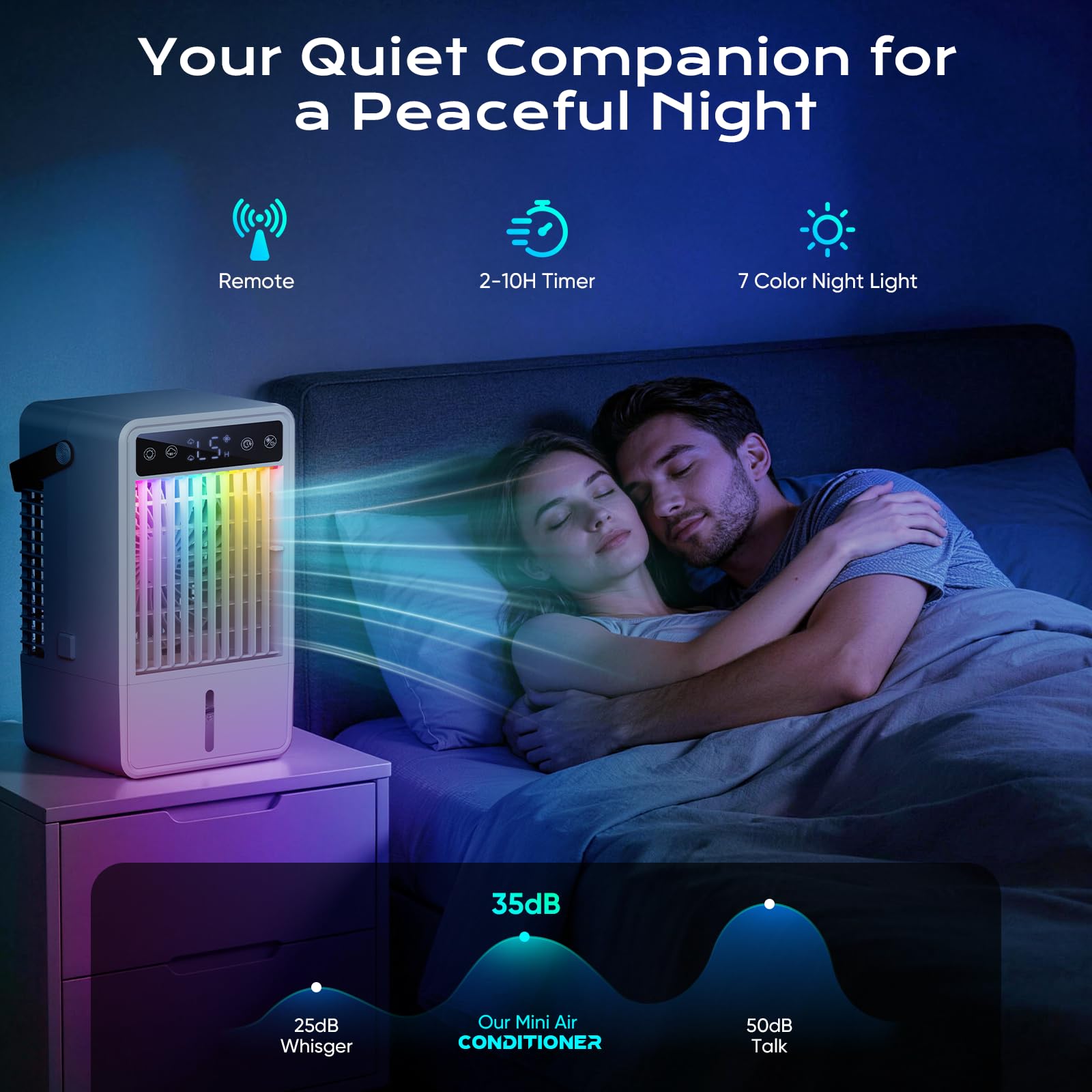 Lxbenpink portable AC timer and LED lights for night time use and ambiance.