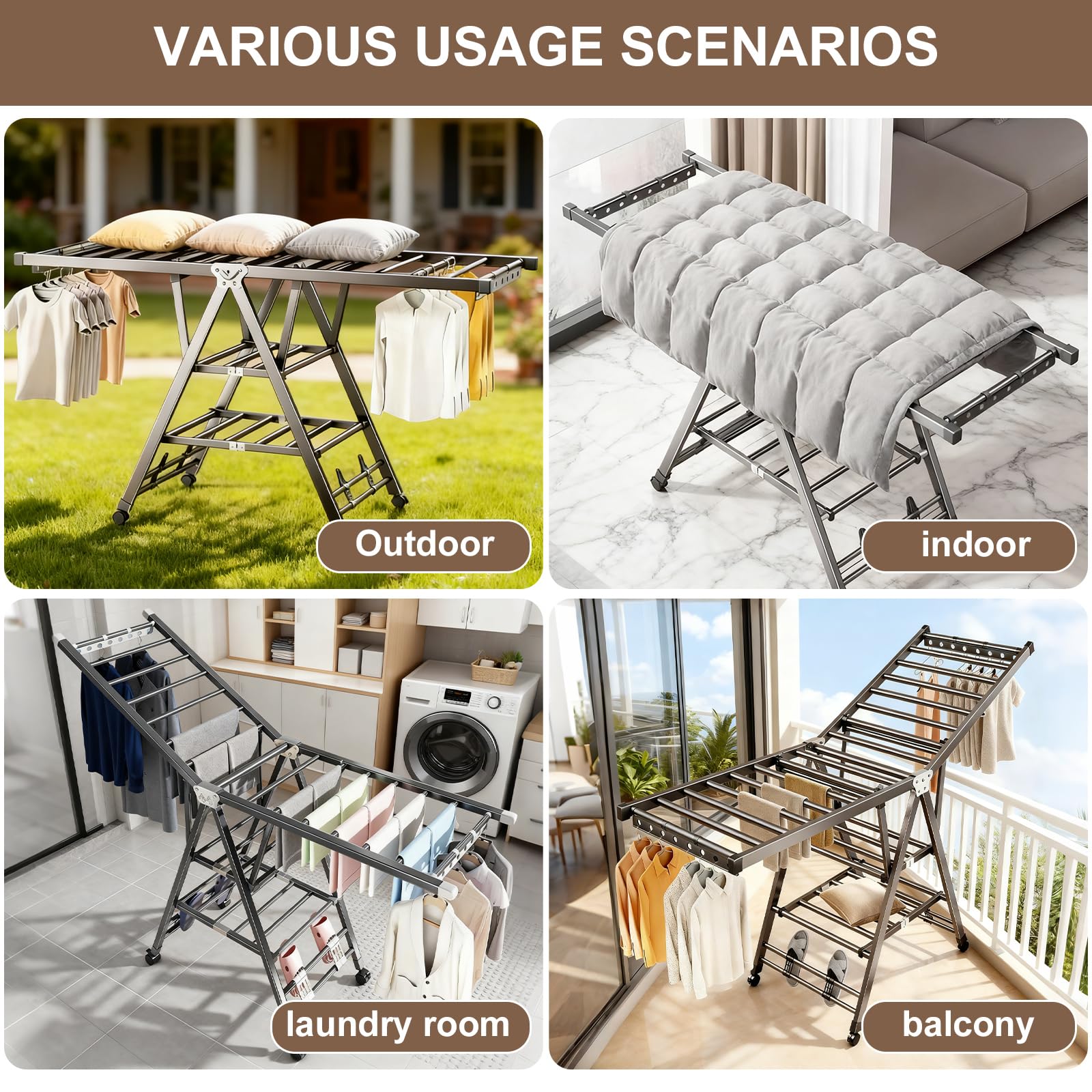 LxBrillxiant adjustable height up to 4.6 ft for versatile drying