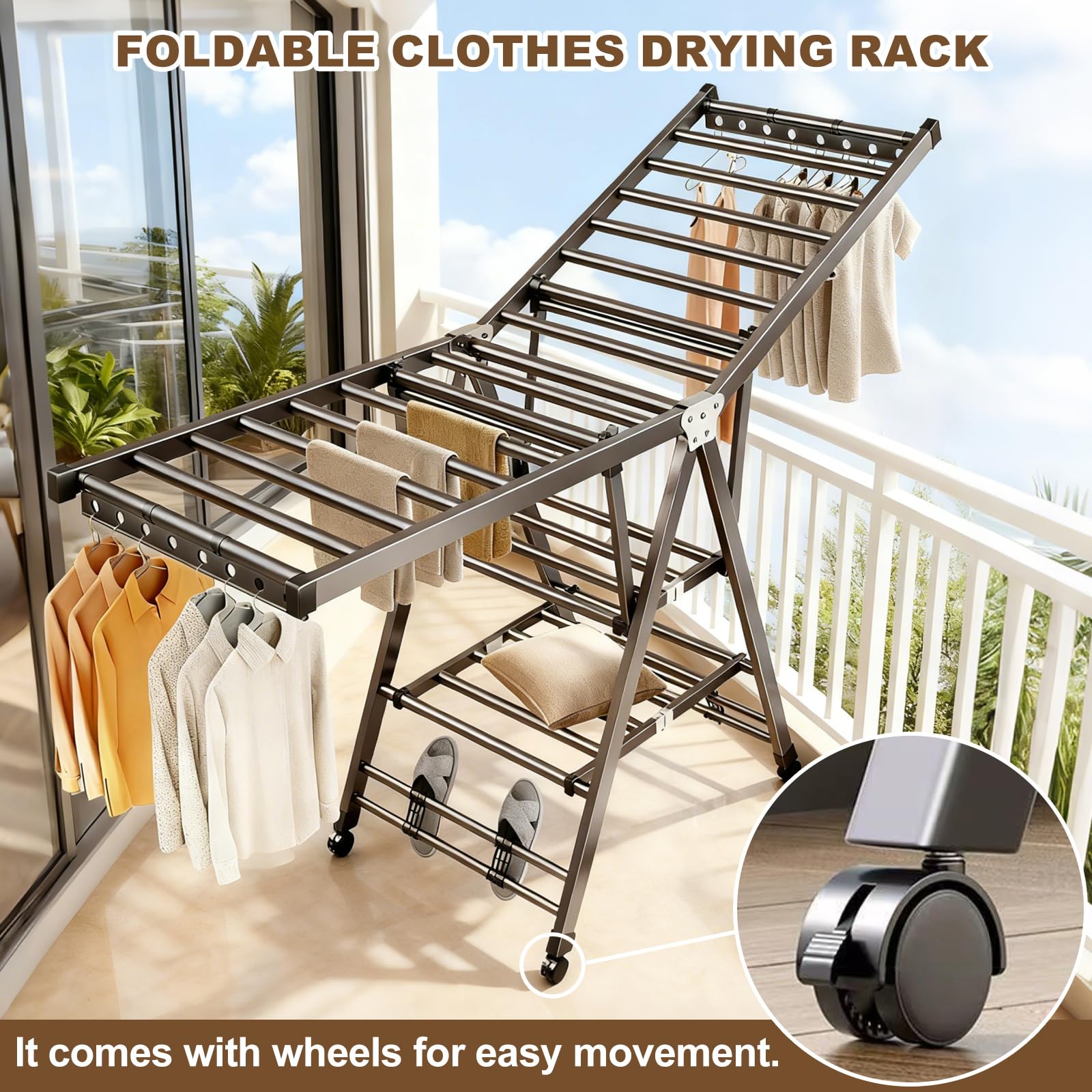 LxBrillxiant foldable clothes drying rack compact storage after use