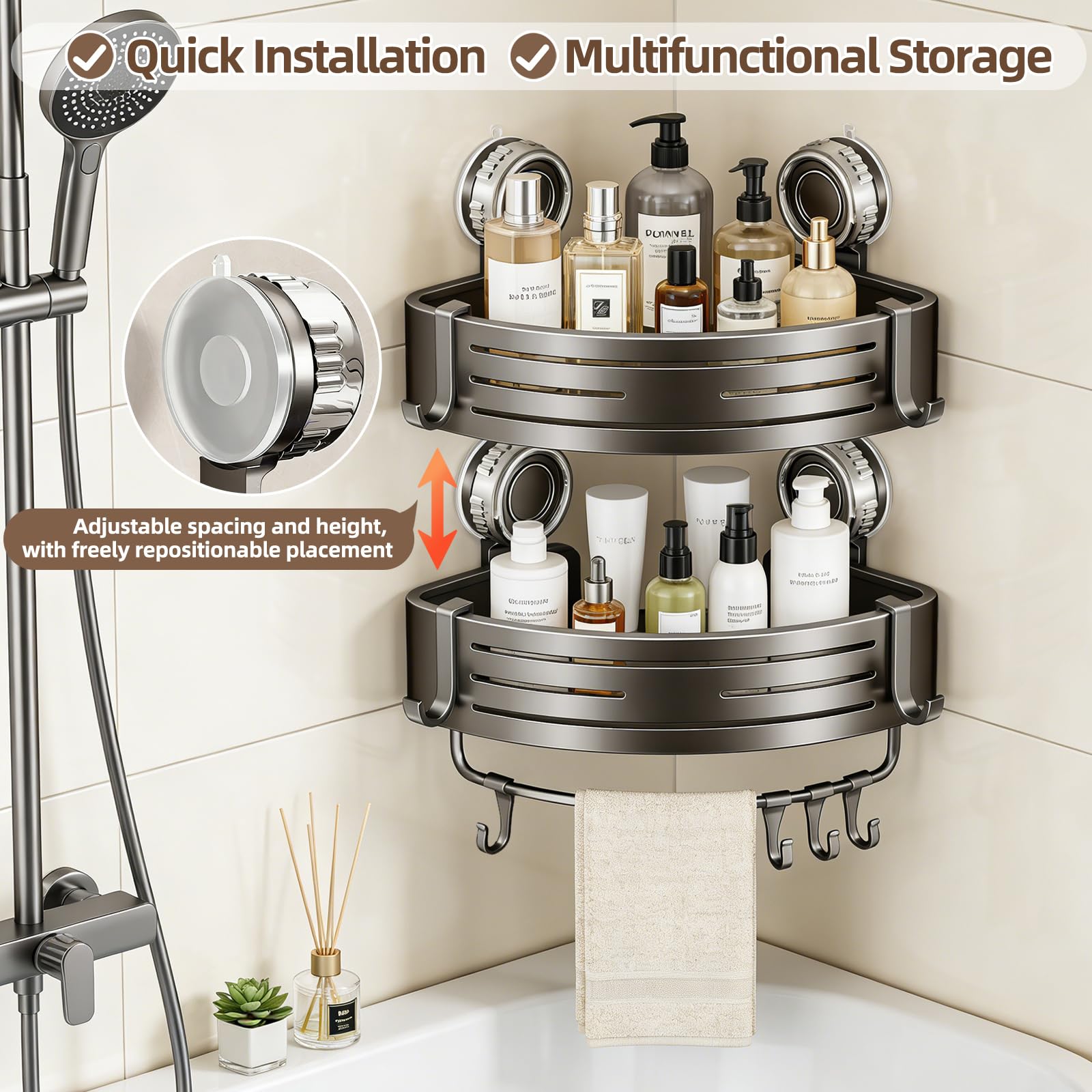 LxBrillxiant guardrail prevents tall bottles from tipping in showers.