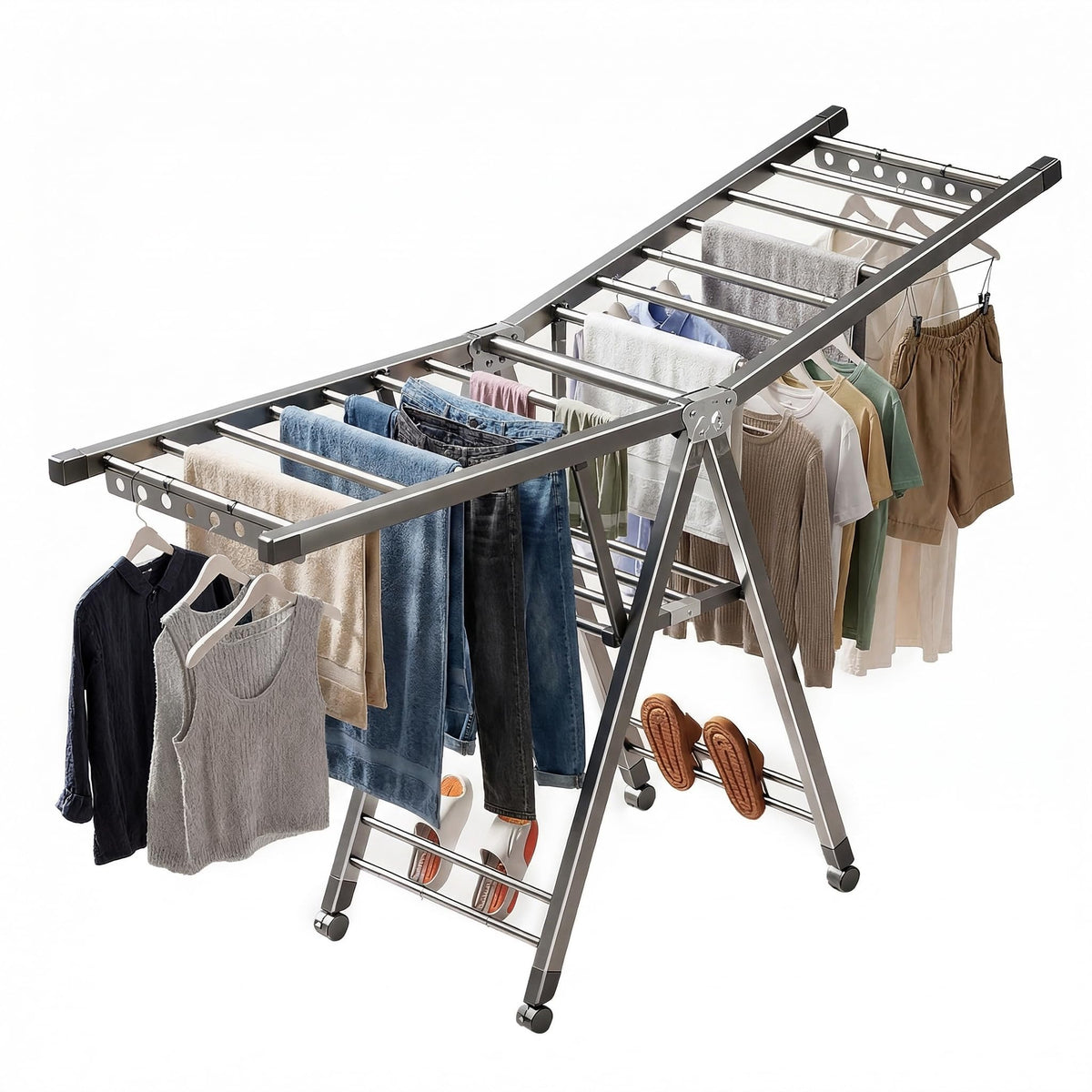 LxBrillxiant heavy-duty 3-tier drying rack with wheels for easy relocation and use anywhere