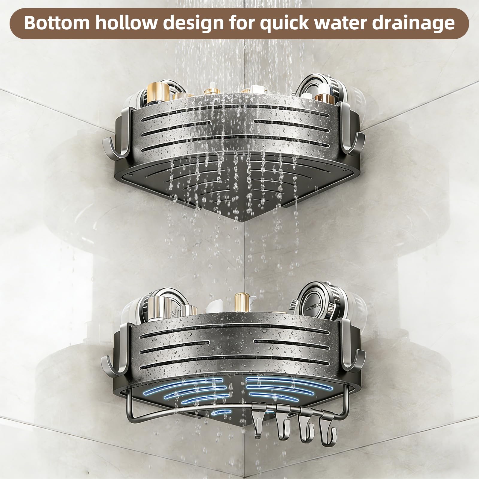 LxBrillxiant integrated rod and hooks add hanging options.