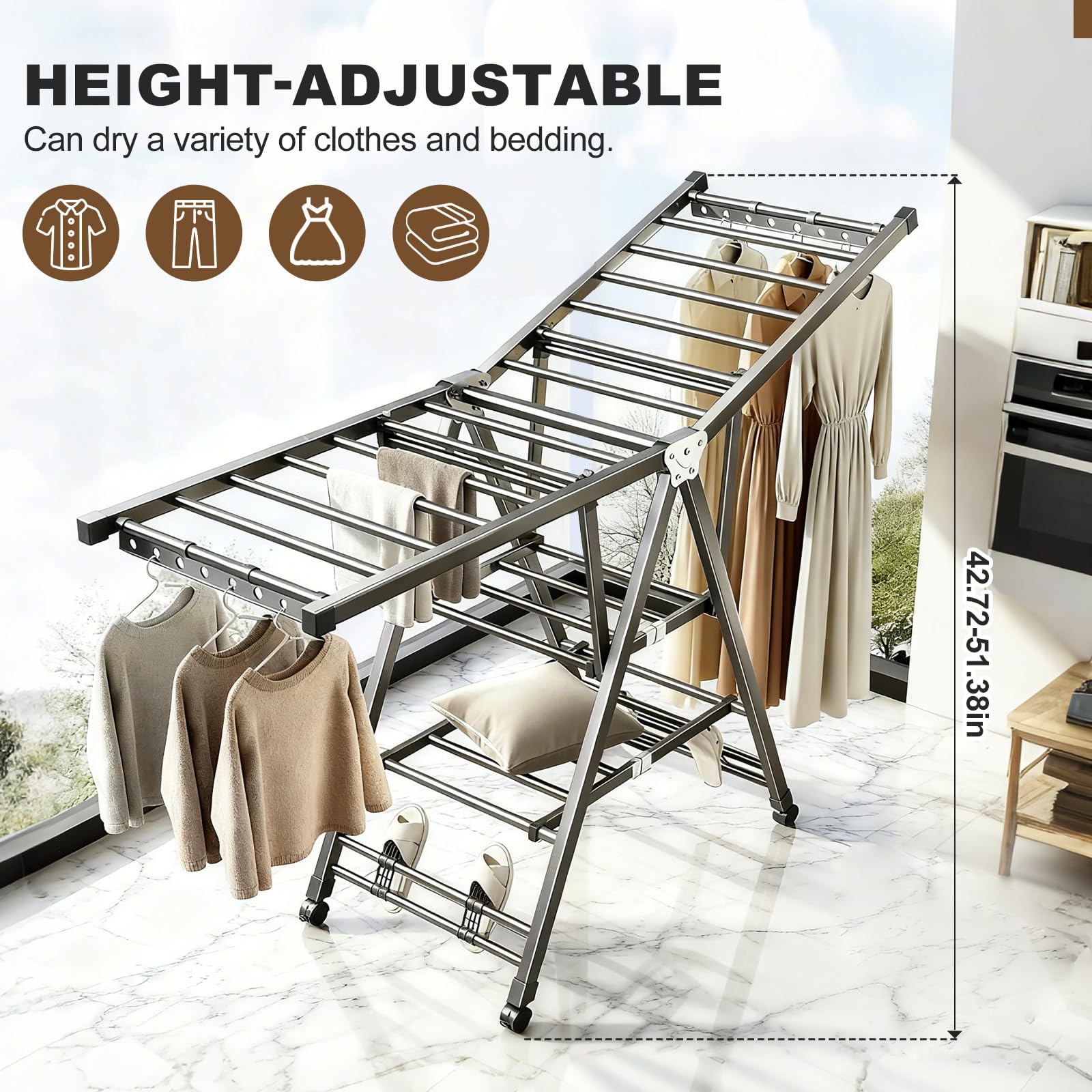 LxBrillxiant 5.9 ft length accommodates long garments and quilts