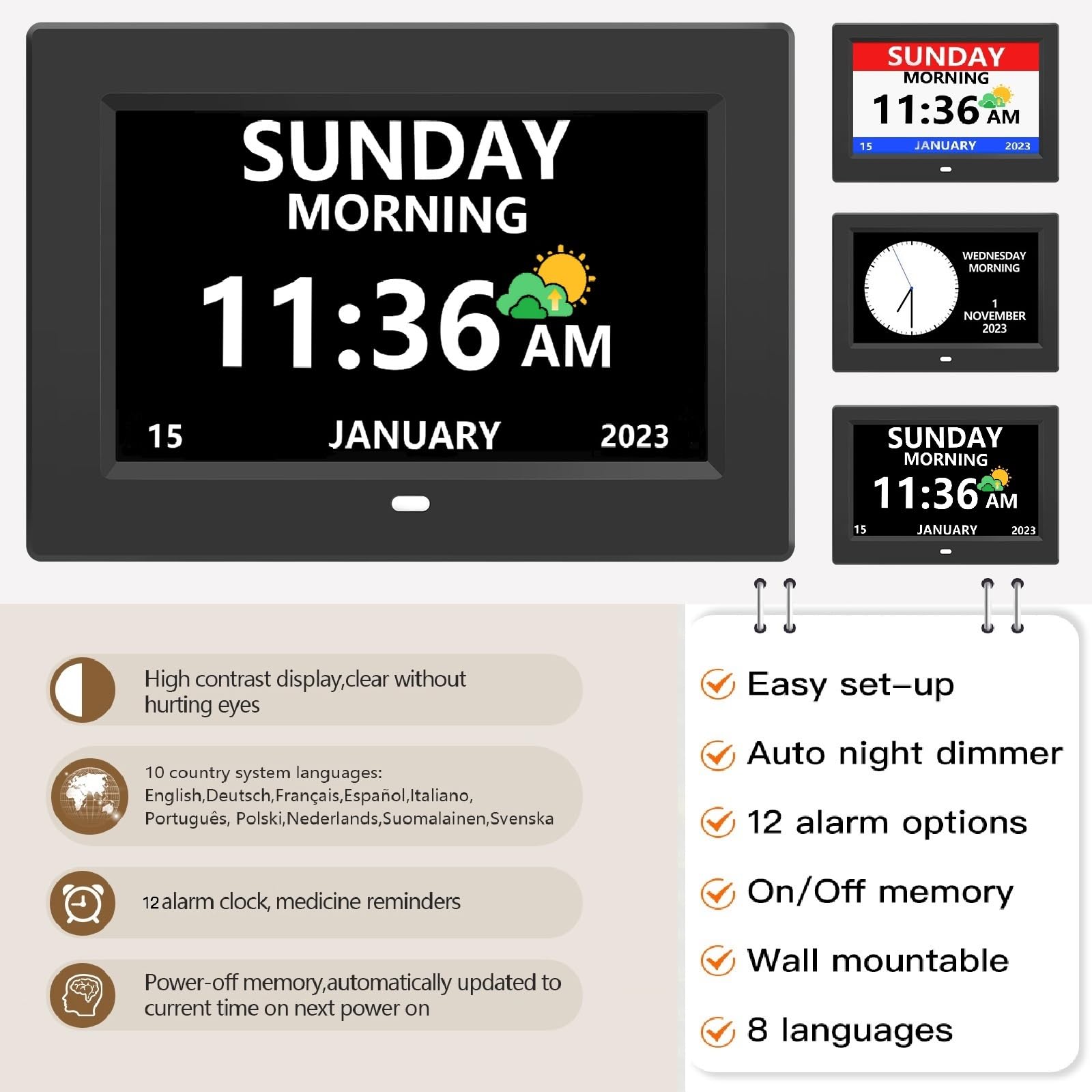 LXBYJKJ clock with eight-language support for global users