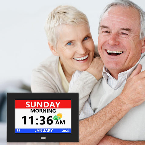 LXBYJKJ elderly clock displaying alarm settings for daily reminders
