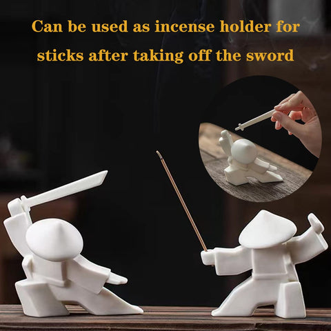 LYART Samurai statue incense holder feature with sword removed for sticks.