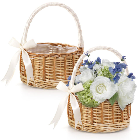 Lyellfe 2-pack wicker baskets with handles, ideal for elegant decor and gifting.
