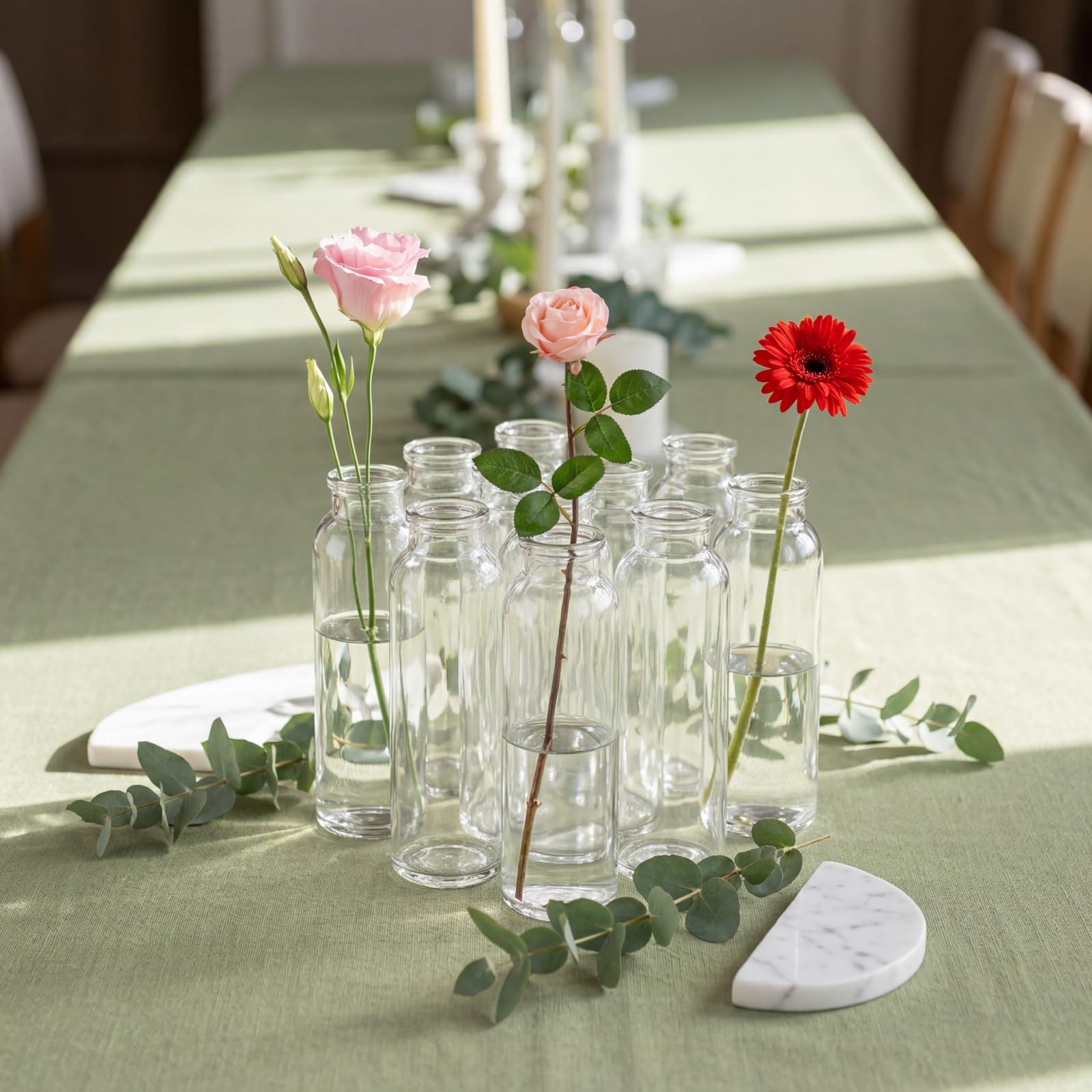 Lyellfe transparent bud vases invite close-up viewing of flowers.