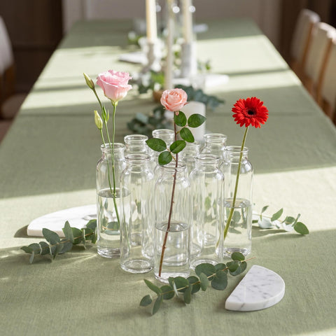 Lyellfe transparent bud vases invite close-up viewing of flowers.
