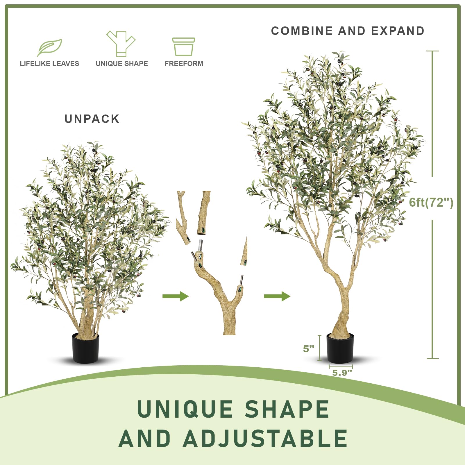 LYERSE Olive Tree 6ft full plant highlights dense foliage for office decor.