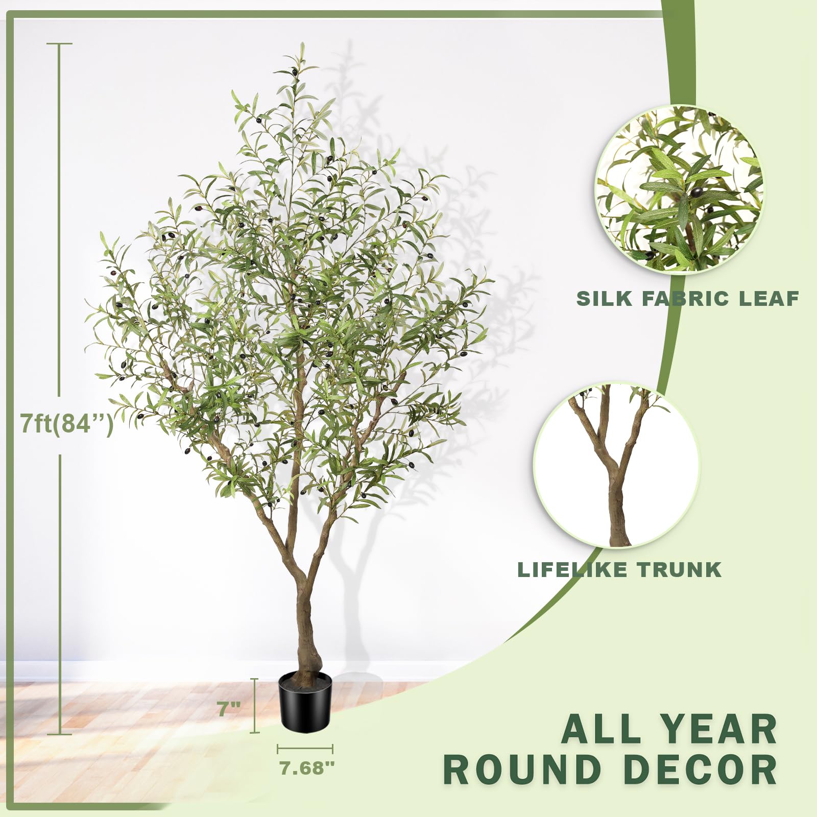 LYERSE olive tree 7ft detailed trunk and branches enhance realism.