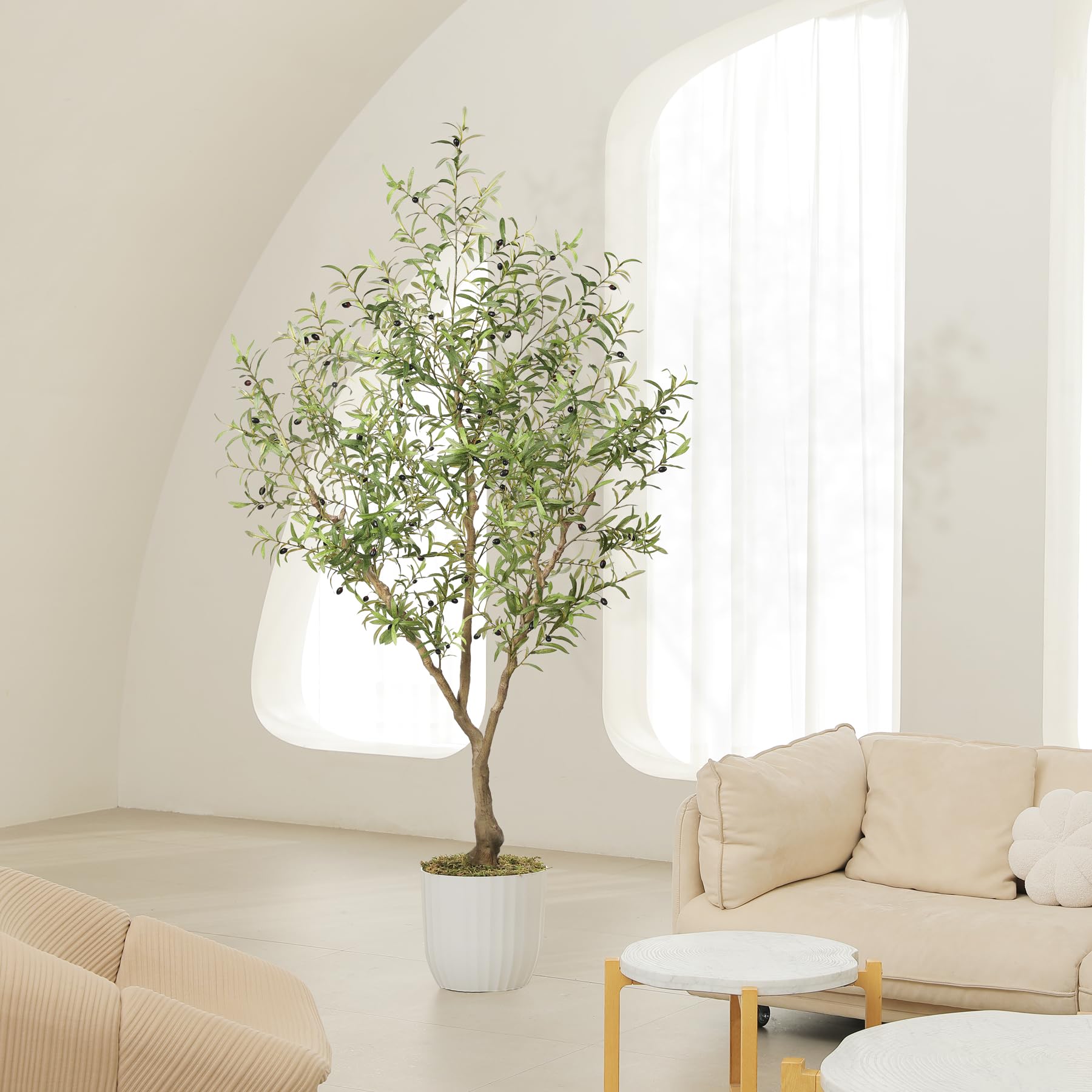 LYERSE olive tree 7ft metal-core frame ensures sturdy stability for busy spaces.