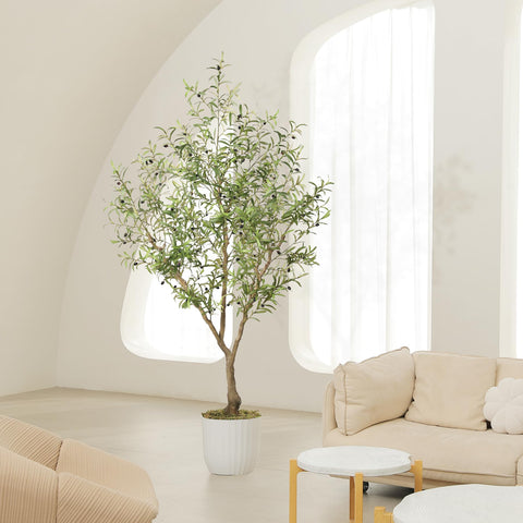 LYERSE olive tree 7ft metal-core frame ensures sturdy stability for busy spaces.