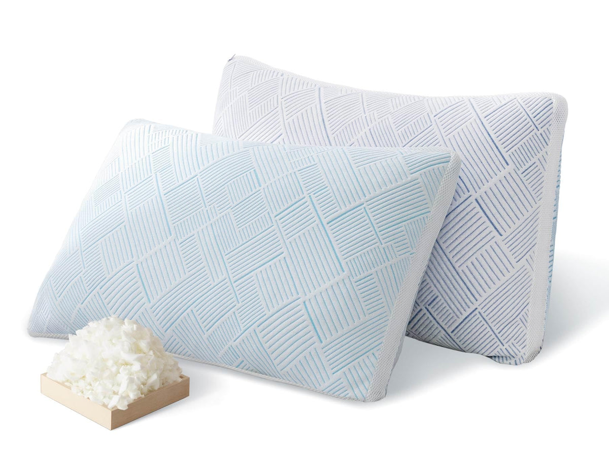 Lyralith shredded memory foam pillow set on bed for customizable support