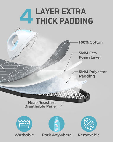 LyriFine foldable ironing board stores compactly behind a door when folded.