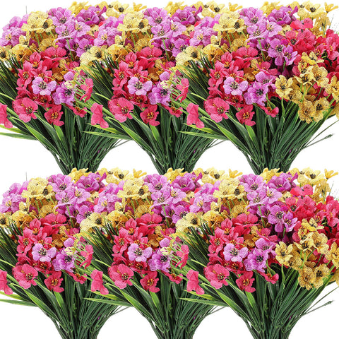 Lyrow 100 bundles violet artificial flowers for durable outdoor decor