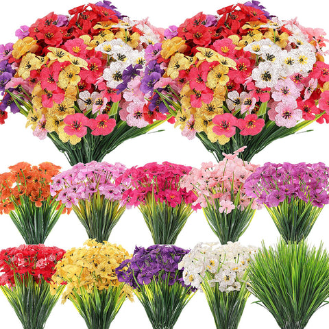 Lyrow 100 bundles violet artificial flowers for outdoor use with UV resistance