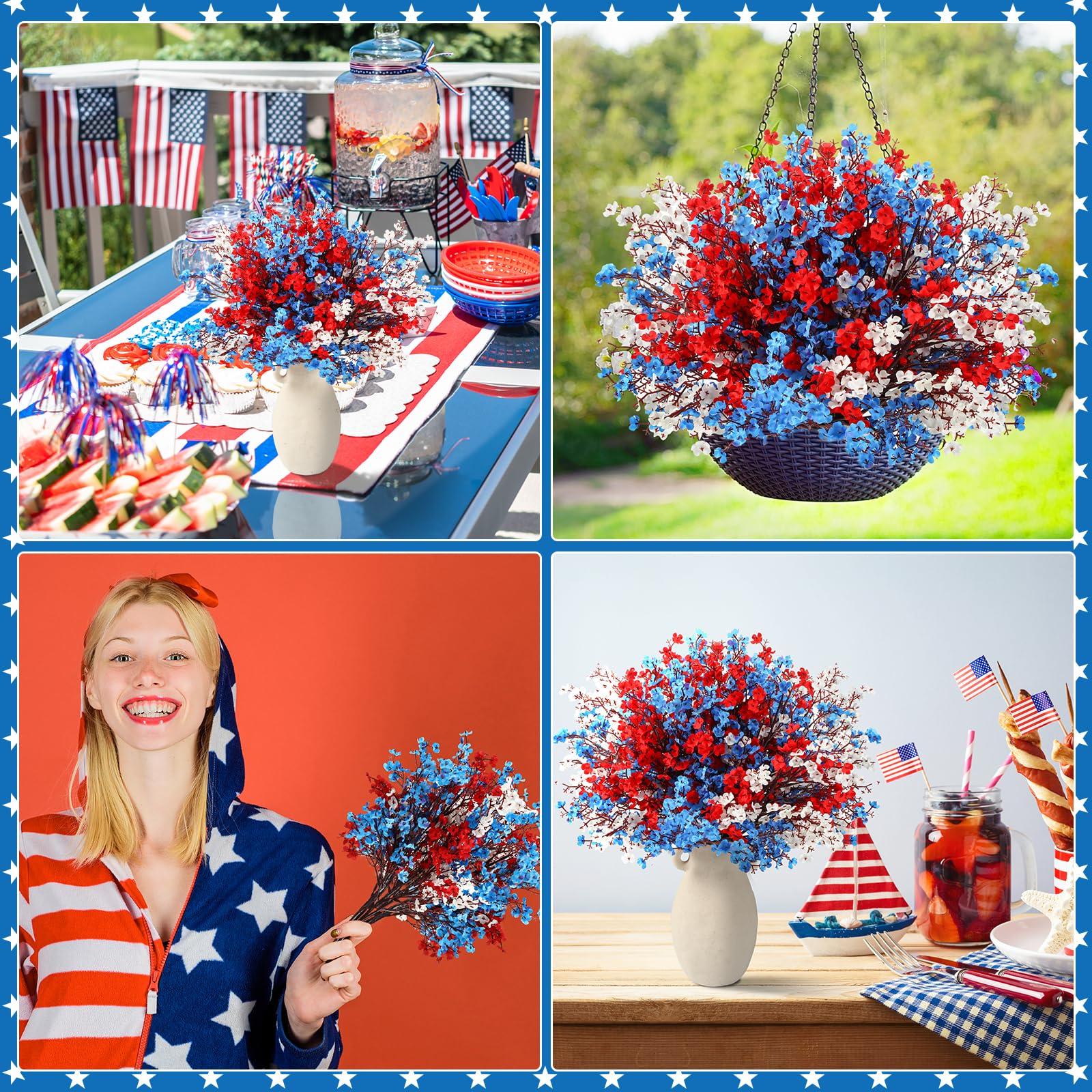 Lyrow 18-inch patriotic floral arrangement adds elegance to holiday tables.