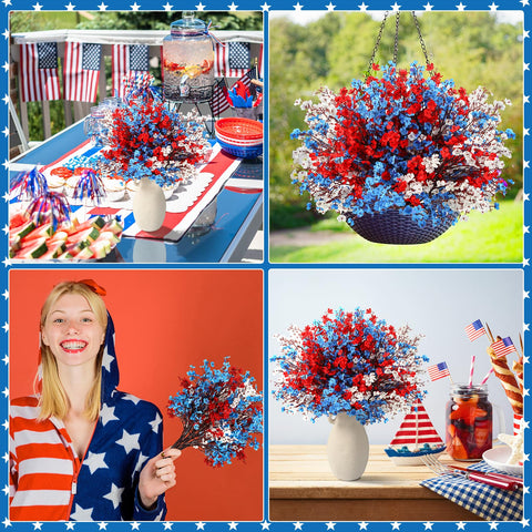 Lyrow 18-inch patriotic floral arrangement adds elegance to holiday tables.