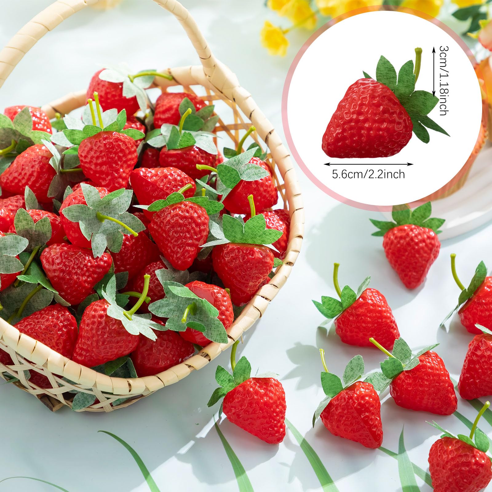 Lyrow artificial strawberries 2.76 inch, lifelike decor accents for home tables.