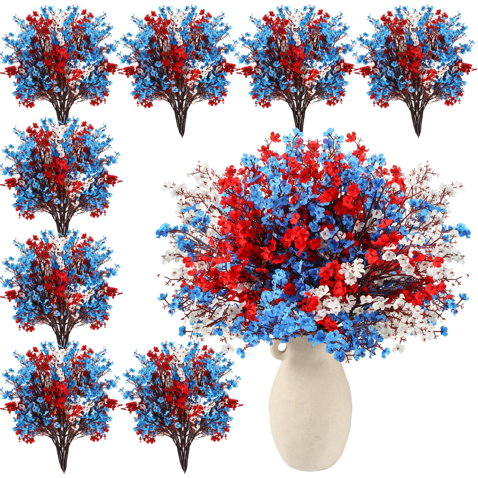 Lyrow patriotic artificial flowers, 24 stems in red, blue, white for vibrant 4th of July centerpieces.