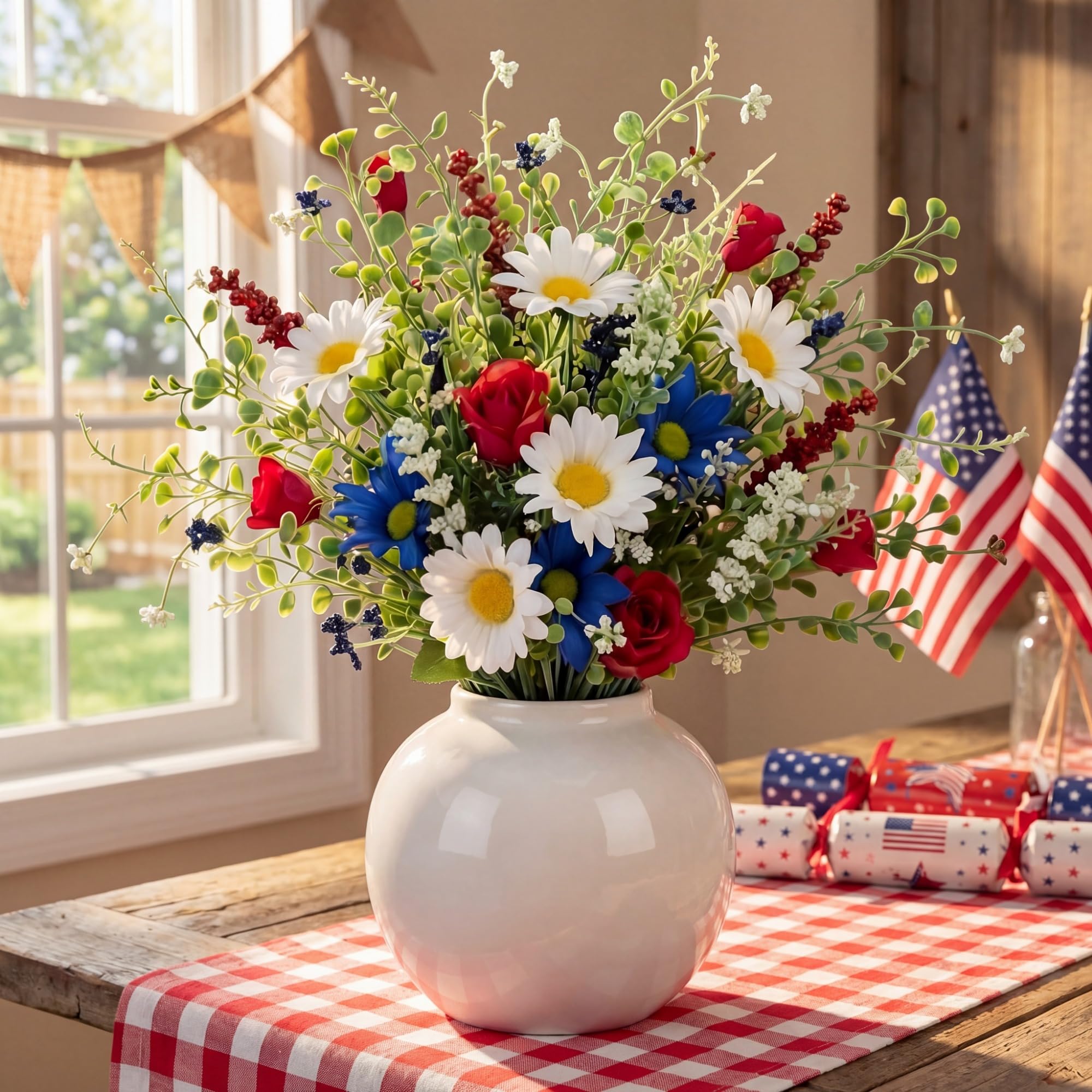 Lyrow patriotic flower picks for festive table display.