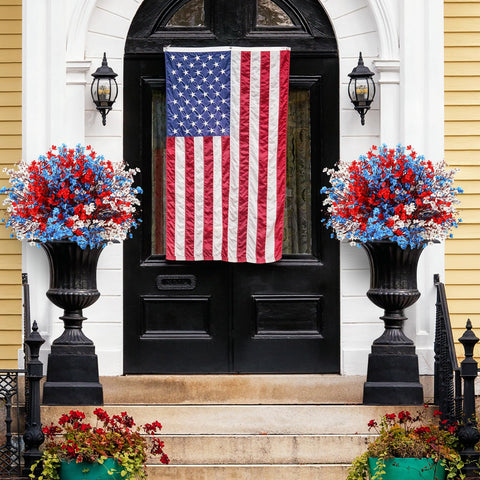 Lyrow 24-piece patriotic flower pack in red, blue, white for decoration.