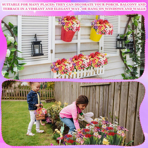 Lyrow silk and plastic violet flowers UV resistant for outdoor decor