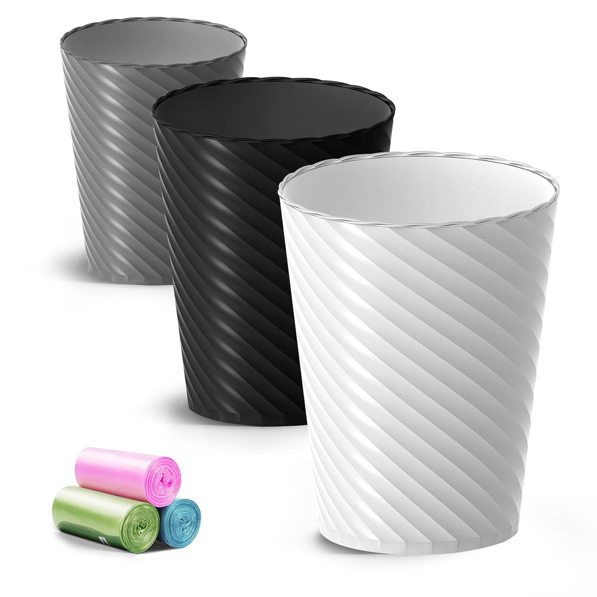 Lysam compact round bathroom trash can front view; space-saving design for small spaces.