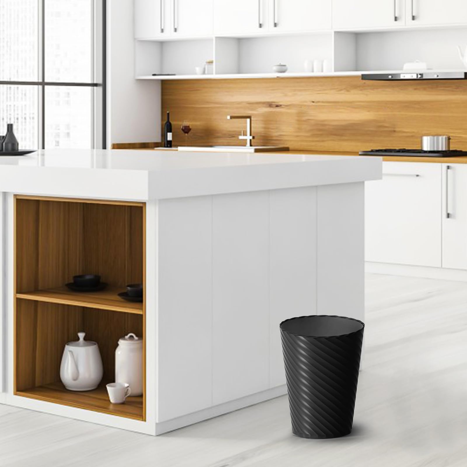 Lysam black round trash bin suitable for kitchen, bathroom, or living area.