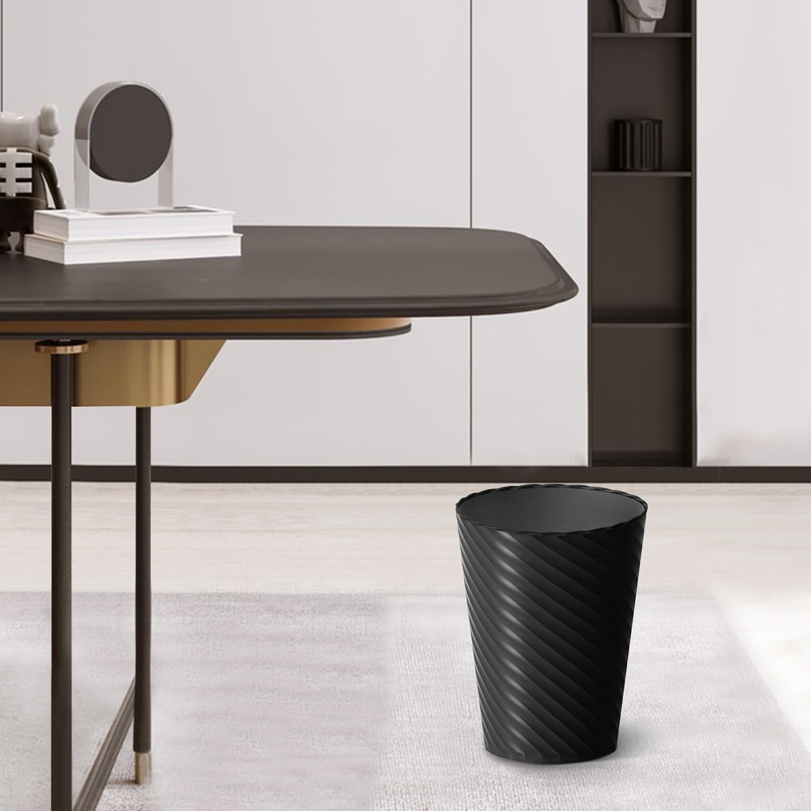 Lysam compact trash can fits desks and countertops in offices and bedrooms.