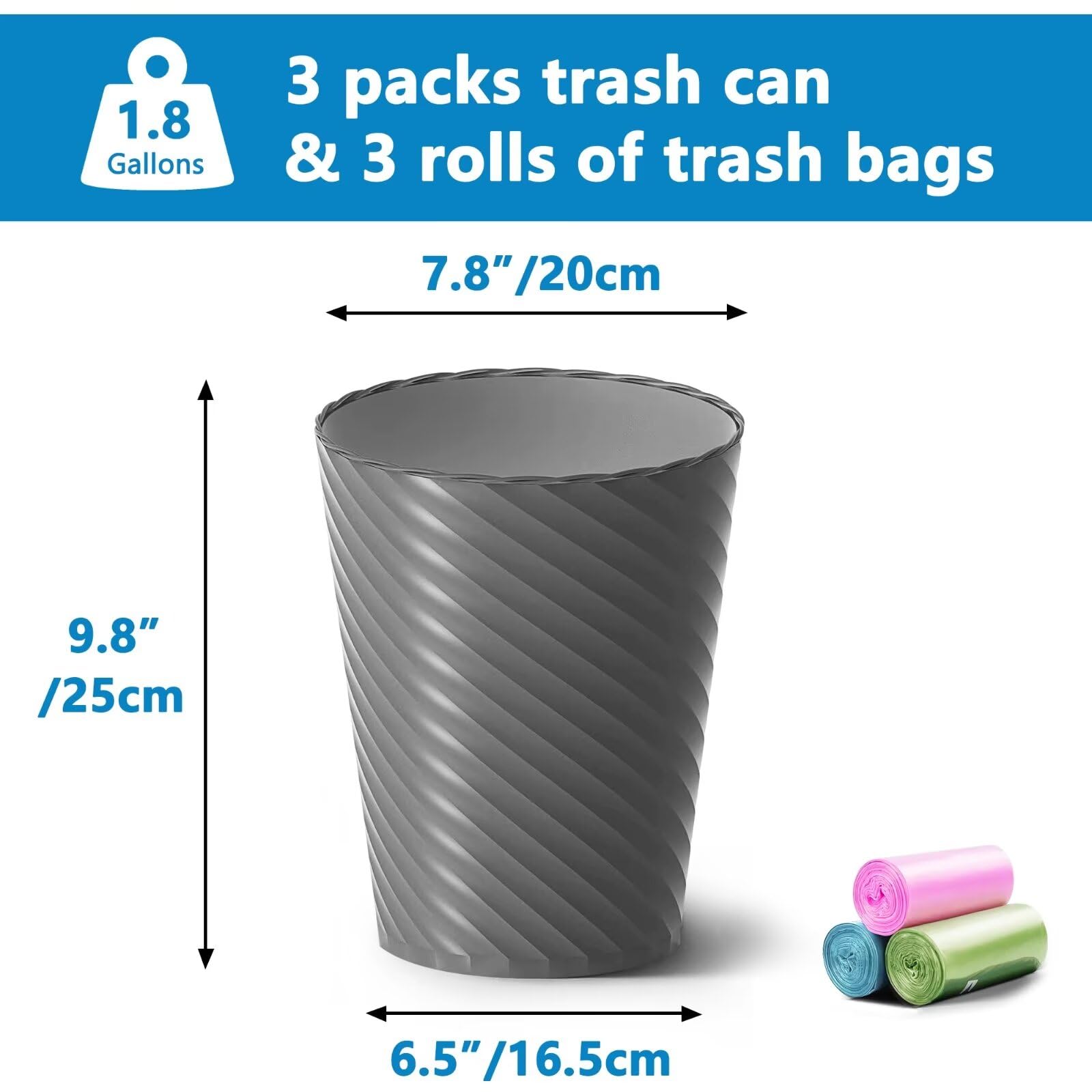 Lysam trash can with three included bag rolls for convenience