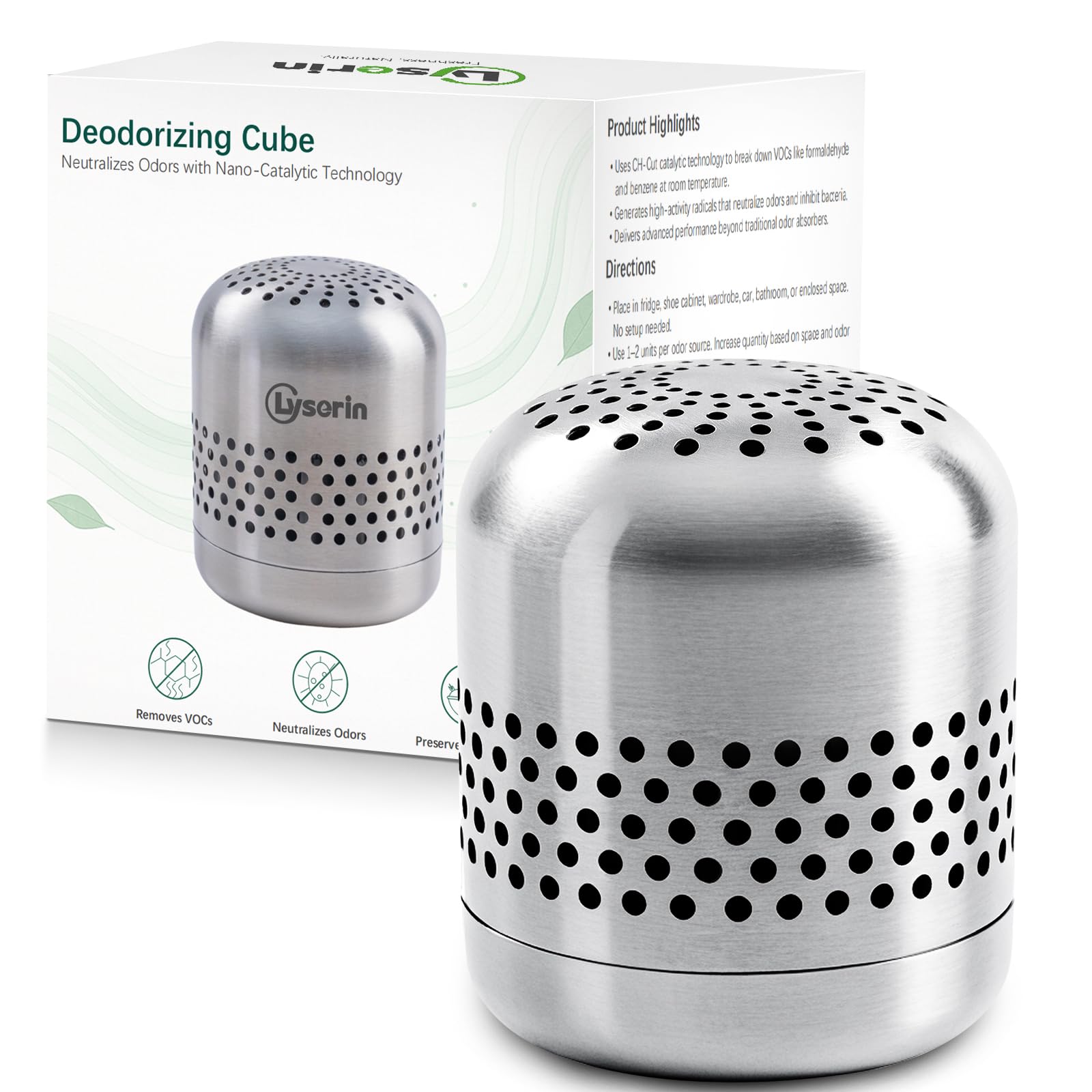 Lyserin refrigerator deodorizer front view, durable and maintenance-free odor solution.