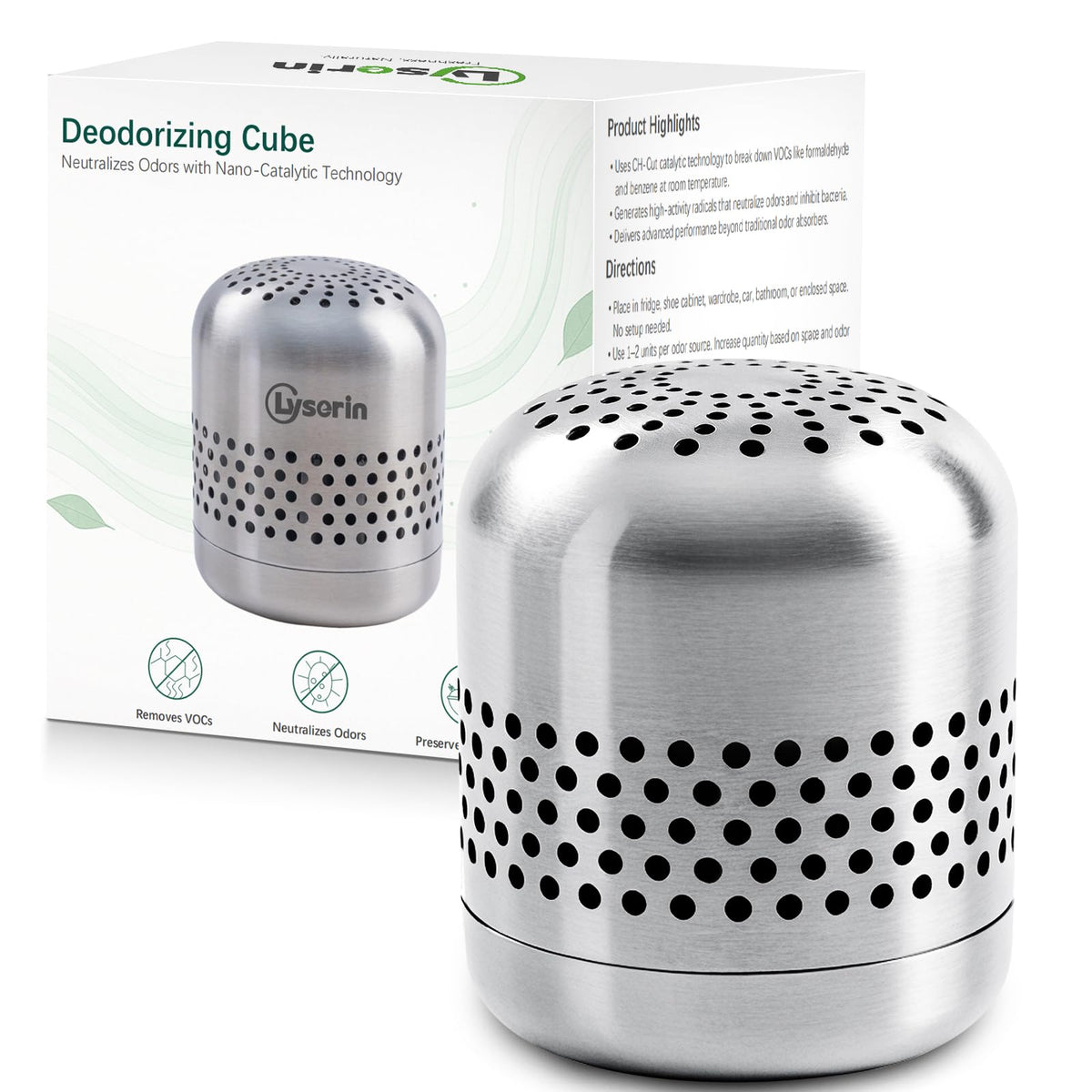 Lyserin refrigerator deodorizer front view, durable and maintenance-free odor solution.
