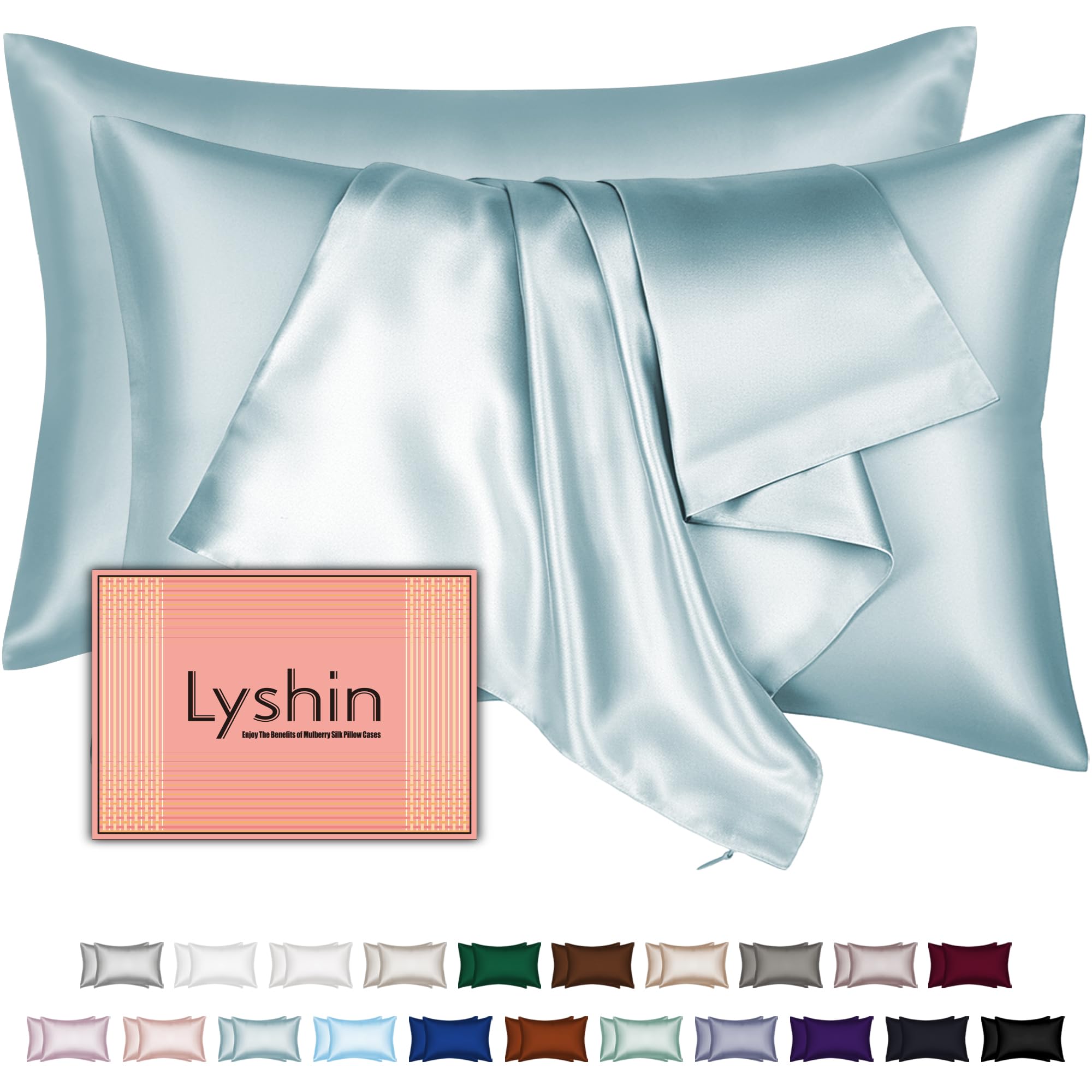 LYSHIN king-size silk pillow case with hidden zipper for smoother hair and skin.