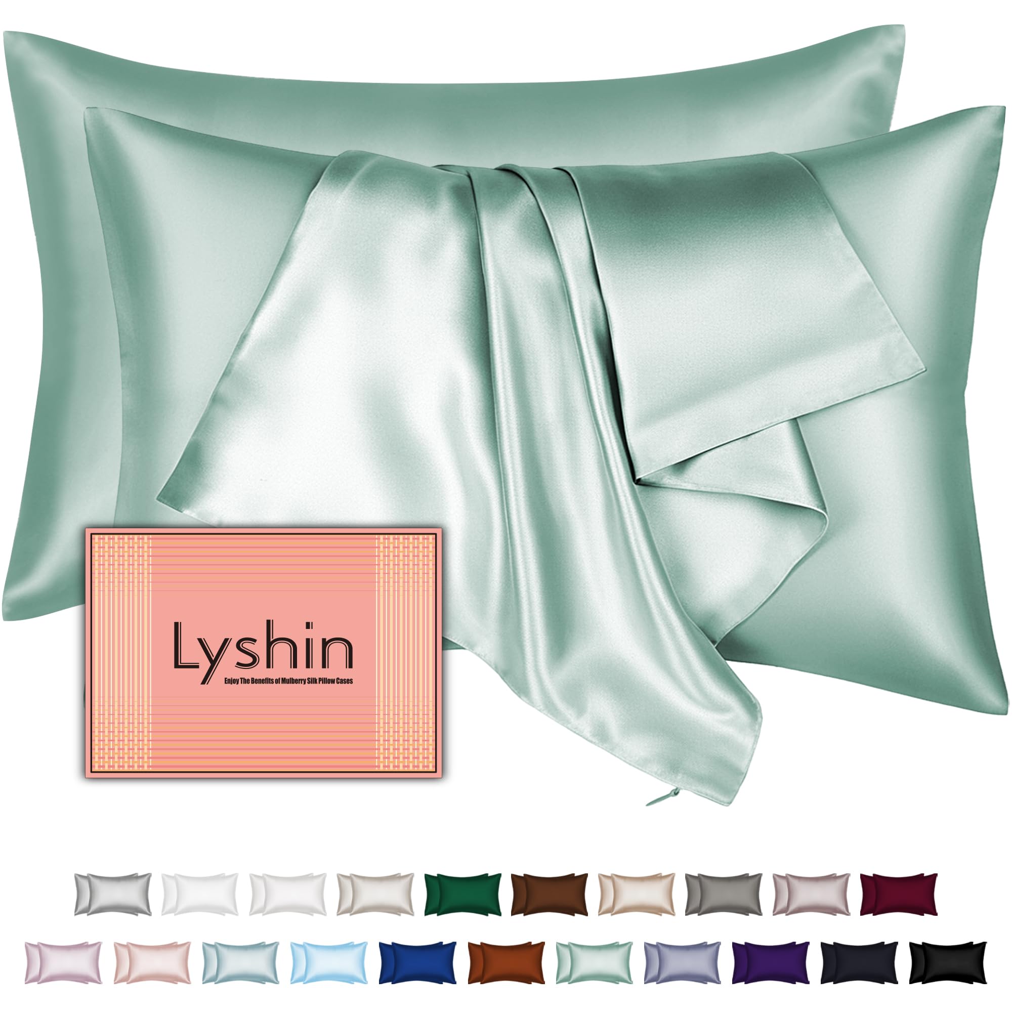 LYSHIN king-size sage green silk pillow case shows a smooth surface for hair and skin.