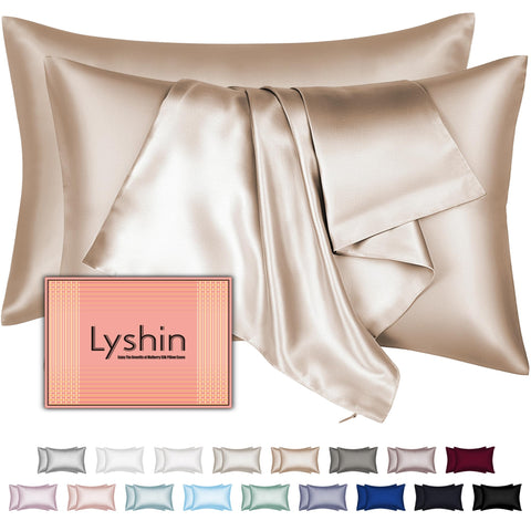 LYSHIN silk pillow case queen hidden zipper shows secure fit and premium feel