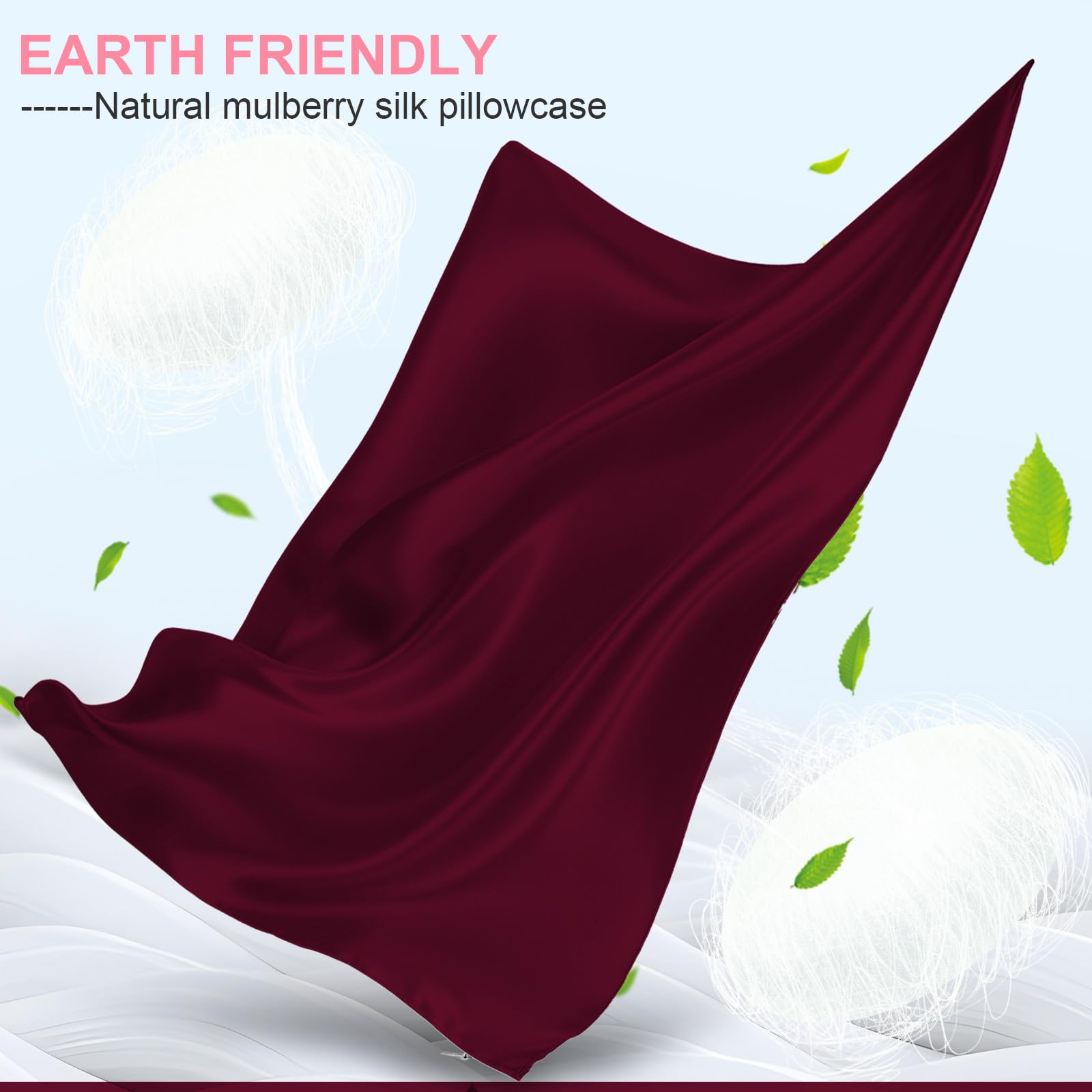 Glossy LYSHIN burgundy silk pillowcase with luxurious drape and touch.