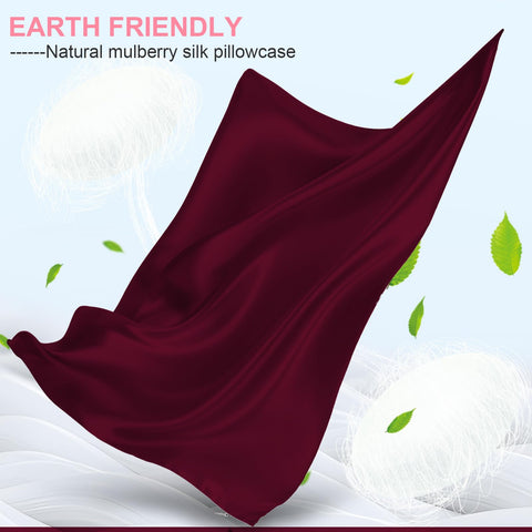 Glossy LYSHIN burgundy silk pillowcase with luxurious drape and touch.