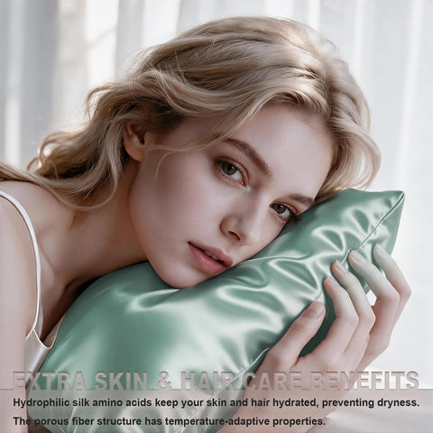 LYSHIN silk pillowcase on bed for cool, comfortable sleep.
