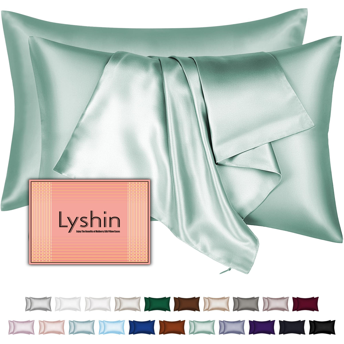 LYSHIN Silk Pillowcase with hidden zipper for smooth skin and hair.