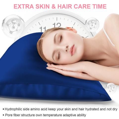 LYSHIN silk pillowcase royal blue hidden zip keeps the pillow secure.