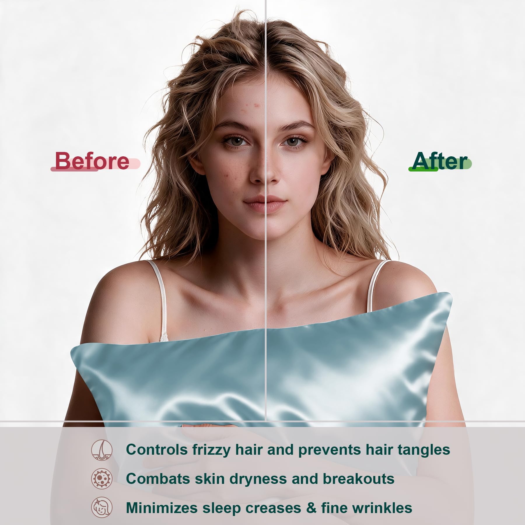 LYSHIN silk pillowcase standard size on bed highlights cooling, breathable sleep surface.