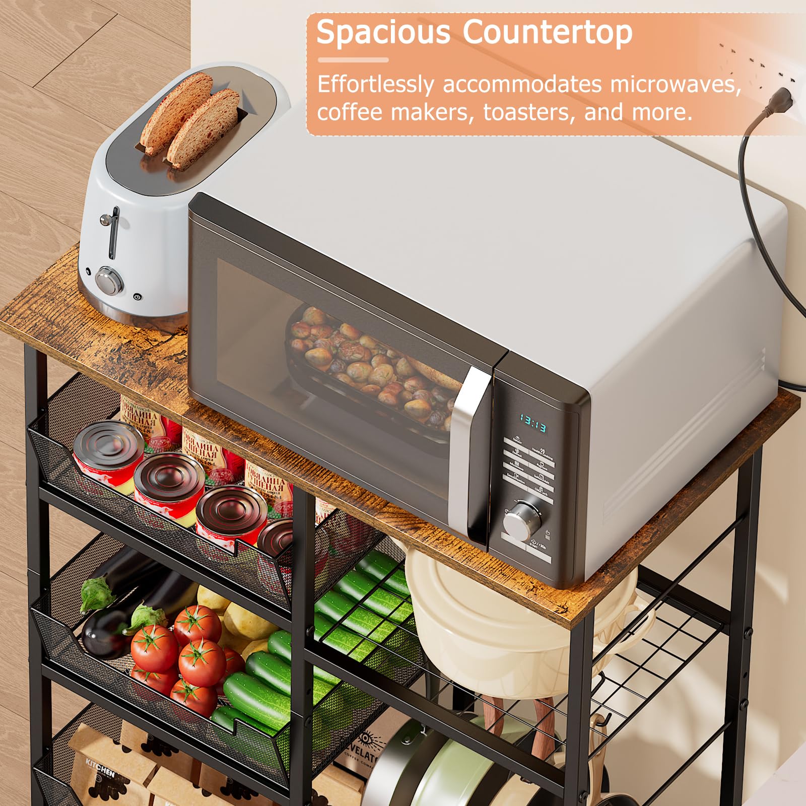 Lyuwanxian cart demonstrates adjustable shelf for varied kitchen needs.