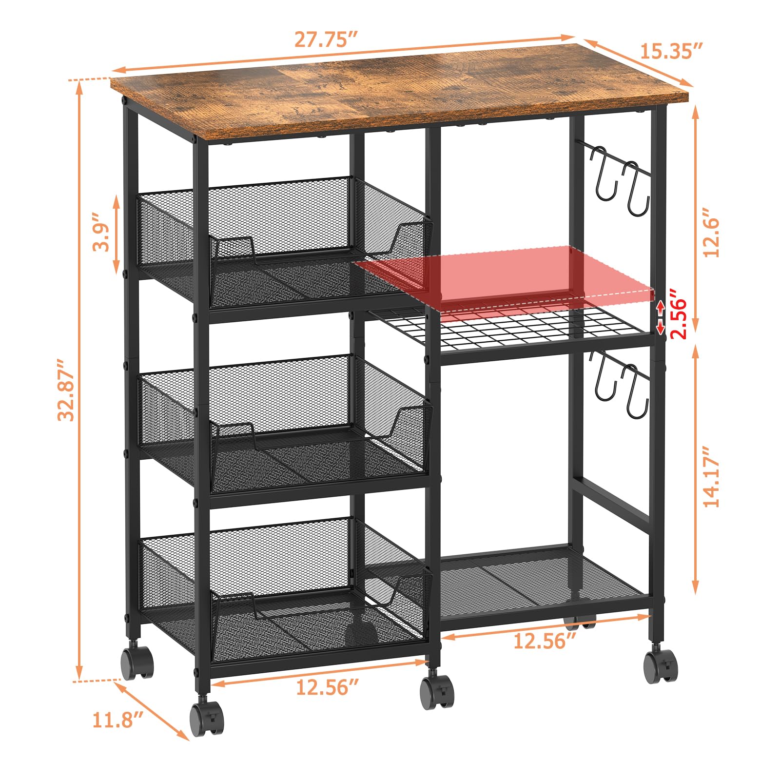Lyuwanxian microwave-ready cart shows a sturdy top surface for heavy devices.