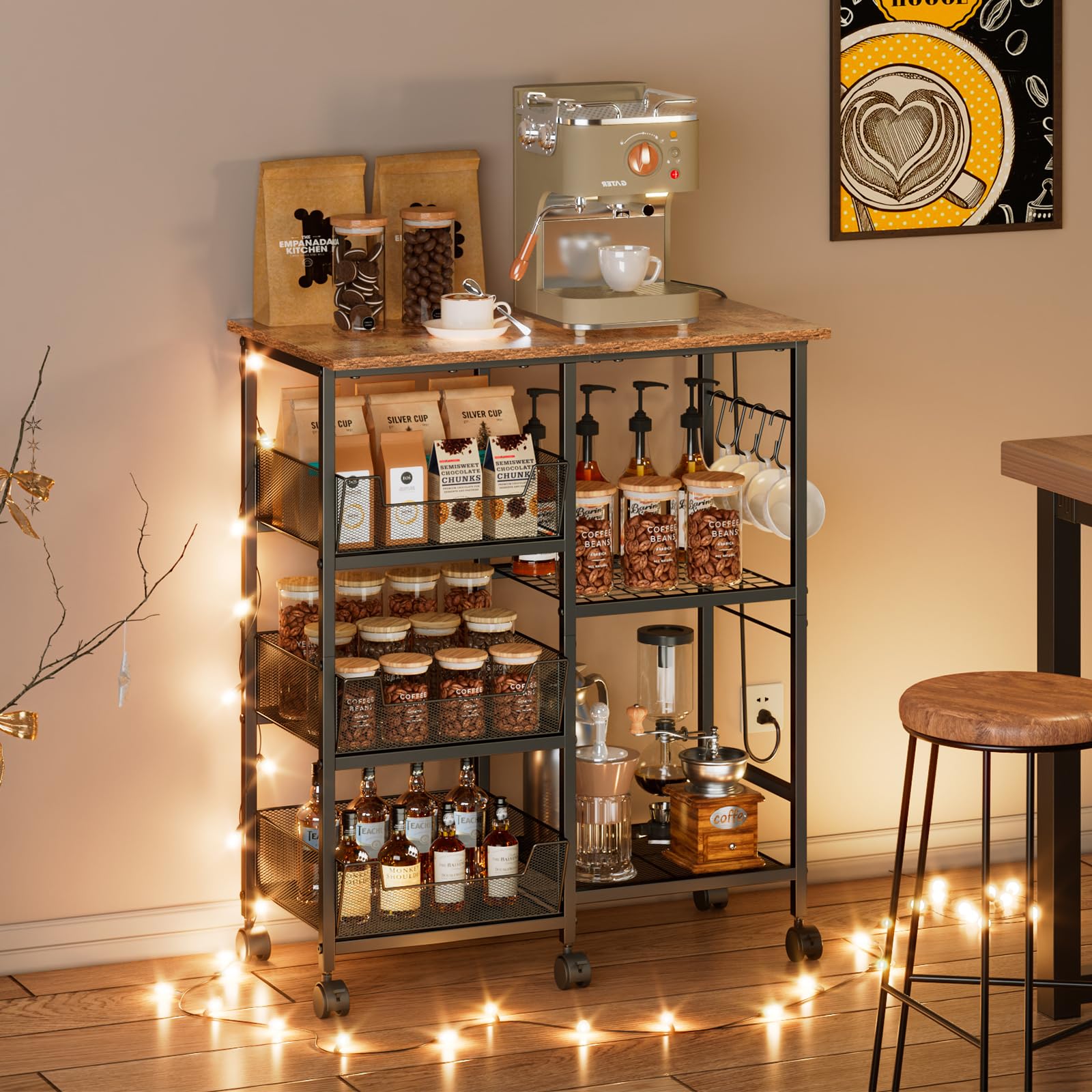 Lyuwanxian multifunctional cart serving as a bar cart or coffee station.