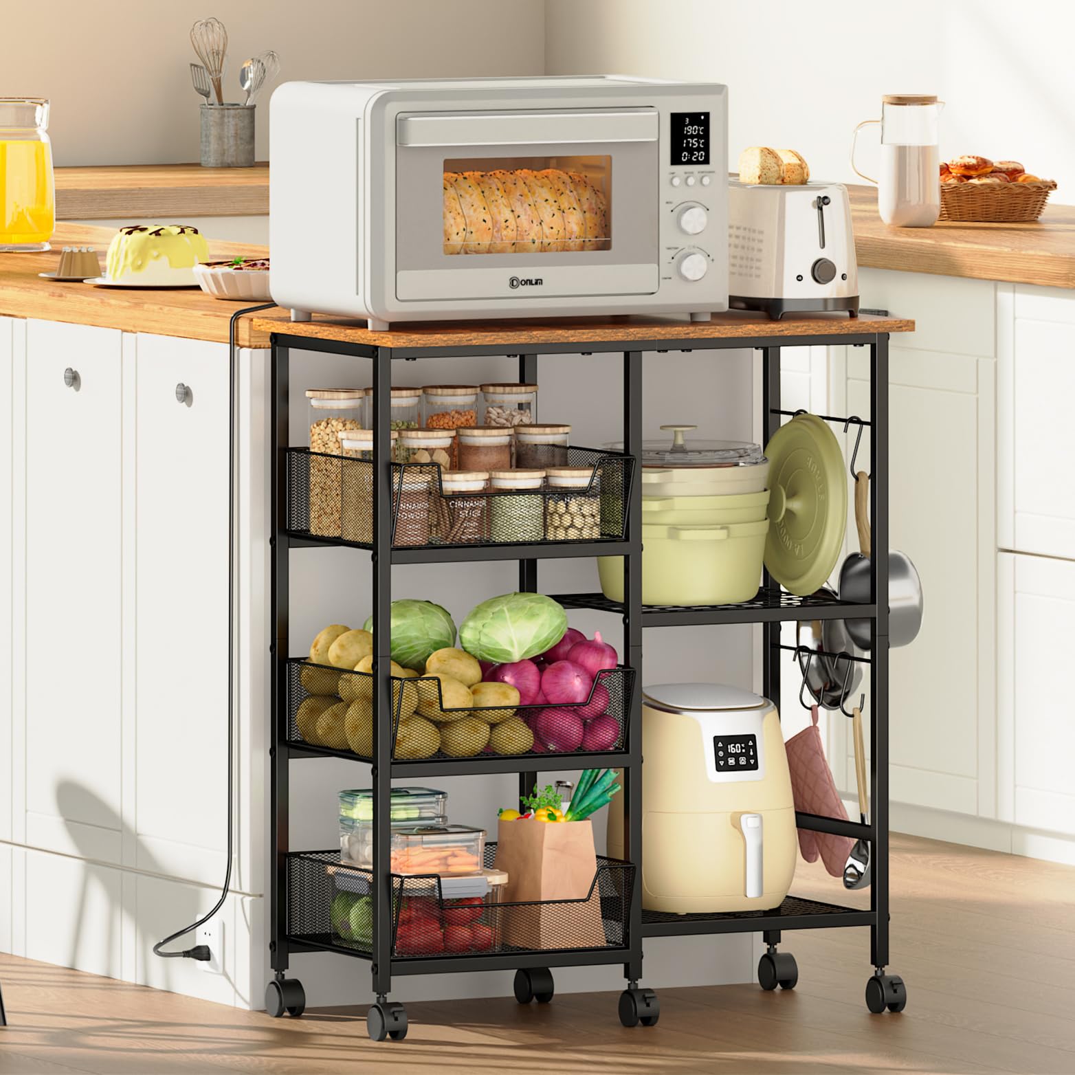 Lyuwanxian Rolling Kitchen Storage Cart top view showing a spacious surface for appliances.